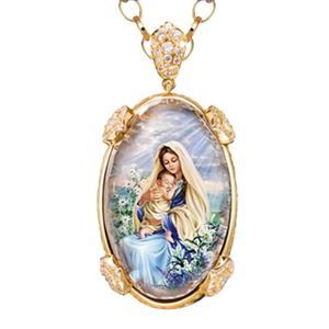 14k gold plated virgin mother Mary baby Jesus medallion necklace new catholic